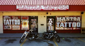 Motorcycles at tattoo shop