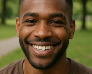 photo - a man with an eyebrow piercing happy about brow piercing healing time