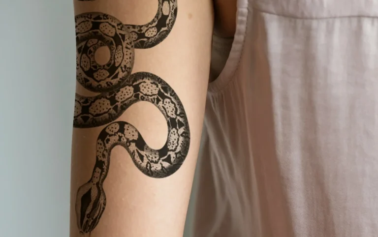 photo - a woman thinking about snake tattoo meaning