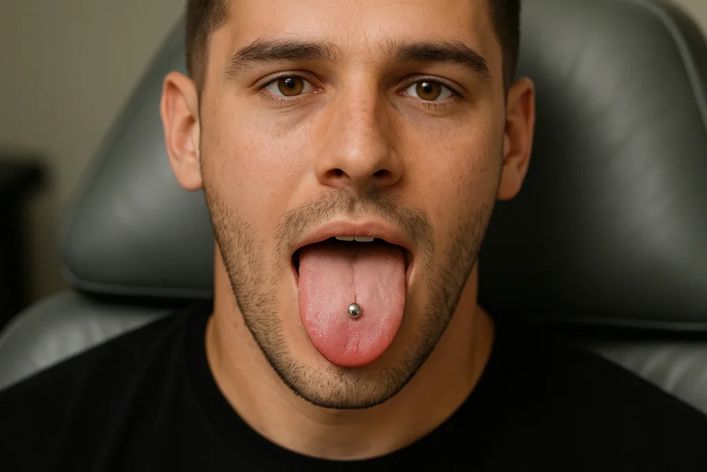 photo - tongue piercing healing stages