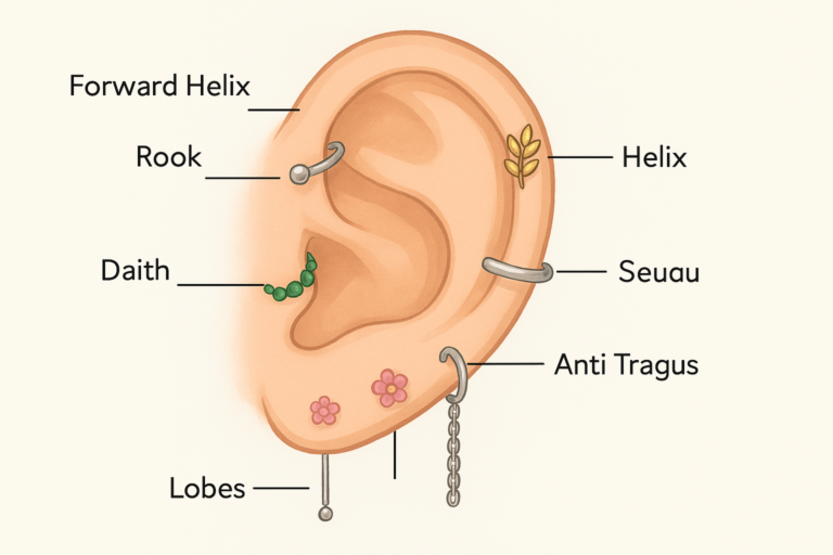 photo - different types of ear piercings and How Long to Wait to Change Earrings After Piercing