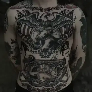 Close-up of a detailed black and grey realism tattoo