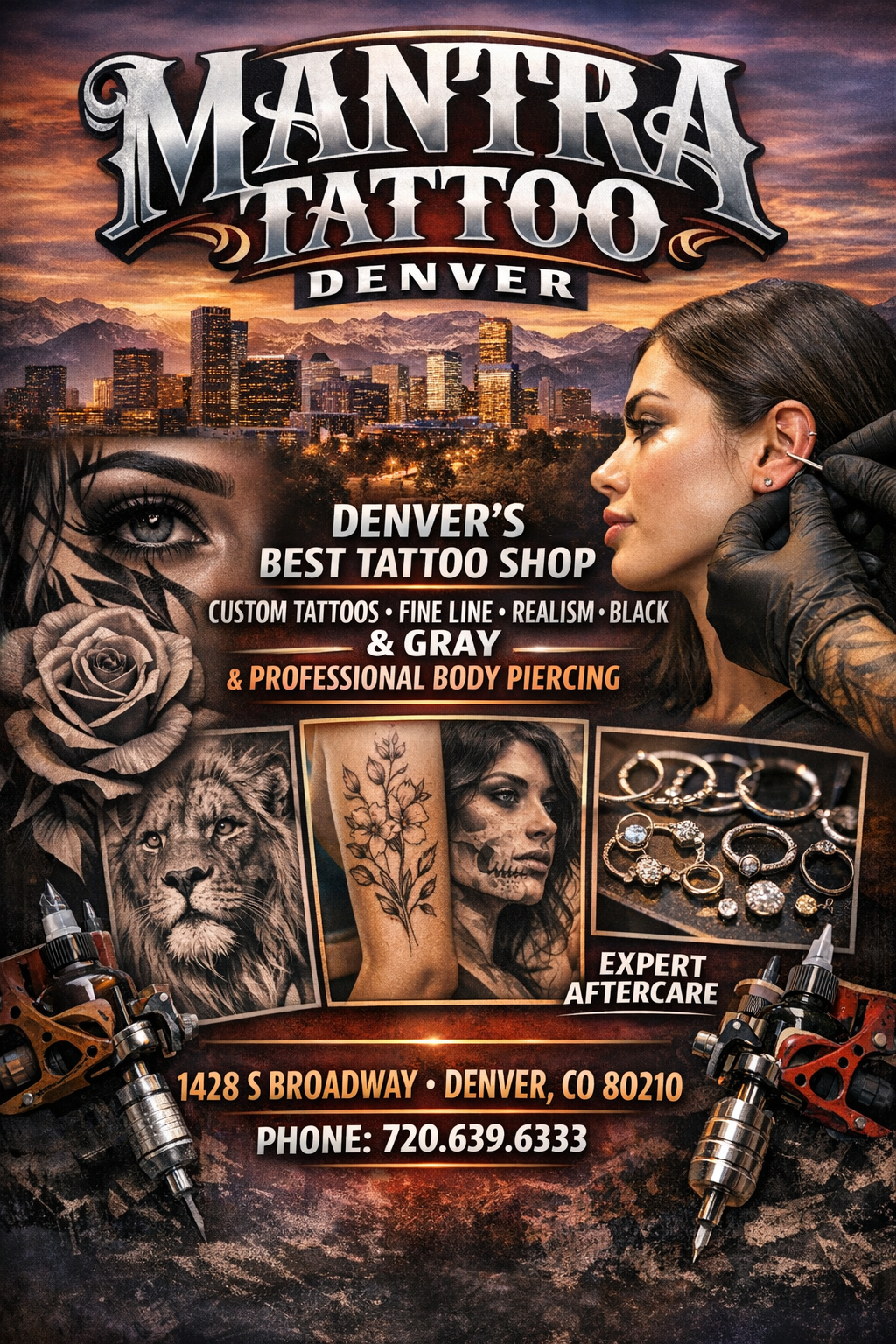 Mantra Tattoo Denver studio offering custom tattoo Denver and professional body piercing services