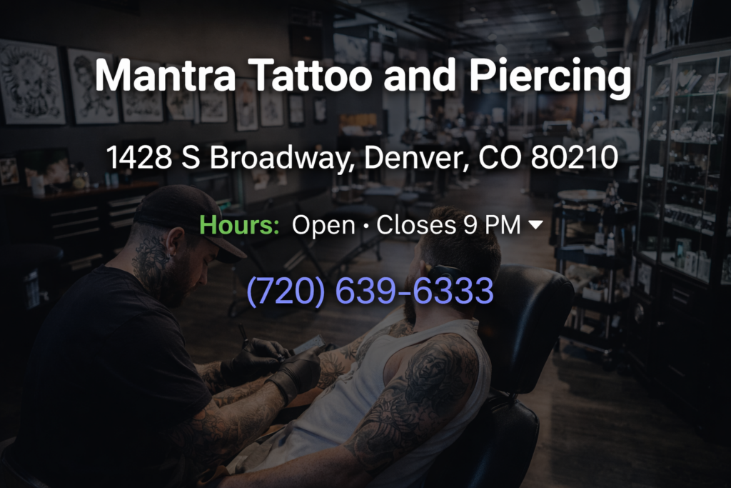 Professional tattoo shop Denver interior with custom tattoo and body piercing services