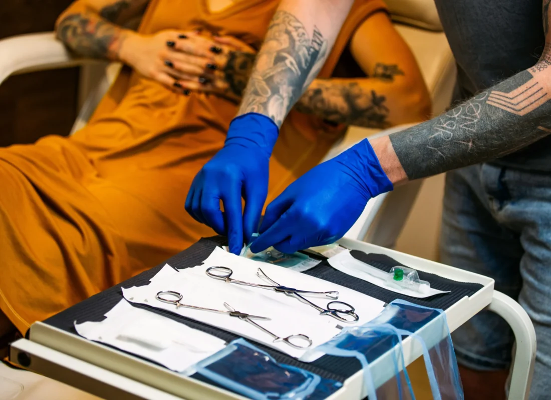 Tattoo needle and ink setup before a session